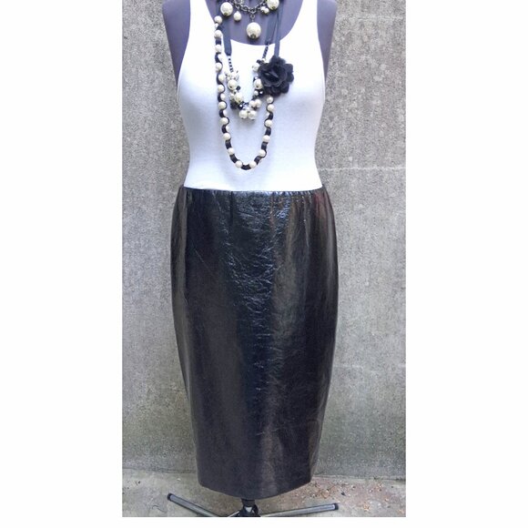 Hilary Radley Sexy Faux Patent Leather Midi Pencil Skirt zipper slit at side XL - Picture 2 of 6